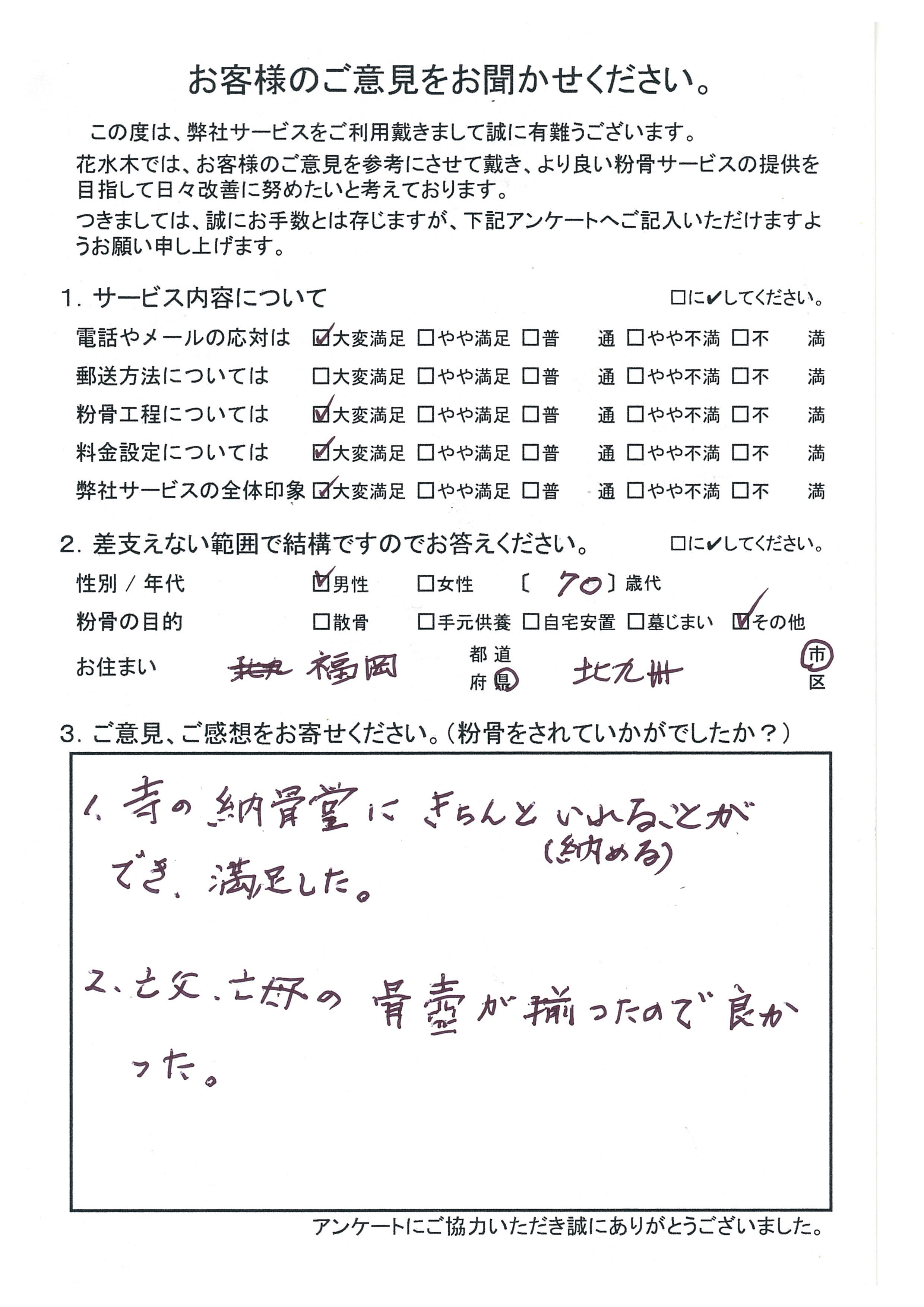 納骨堂にきちんといれることができ満足