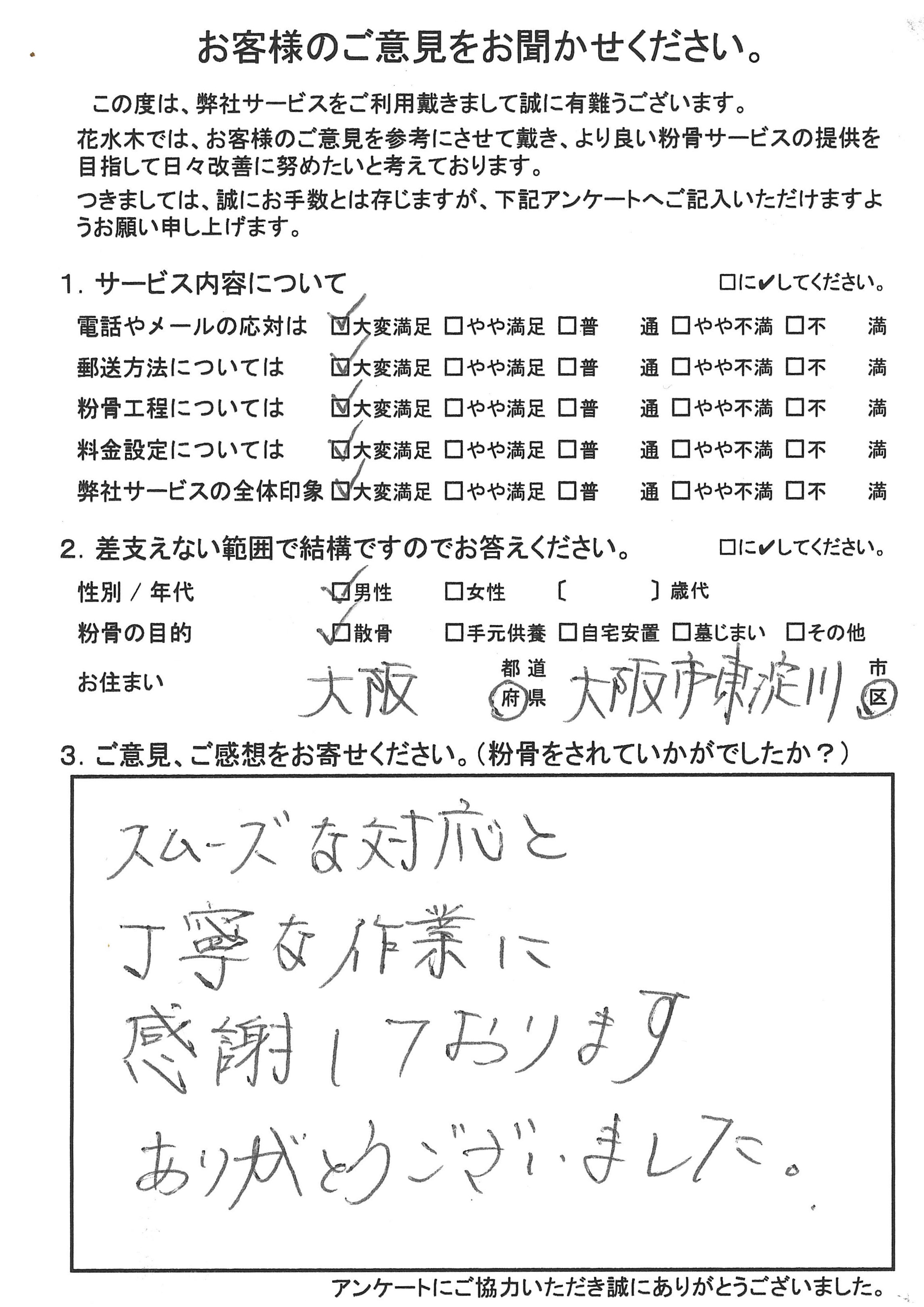スムーズな対応と丁寧な作業に感謝して