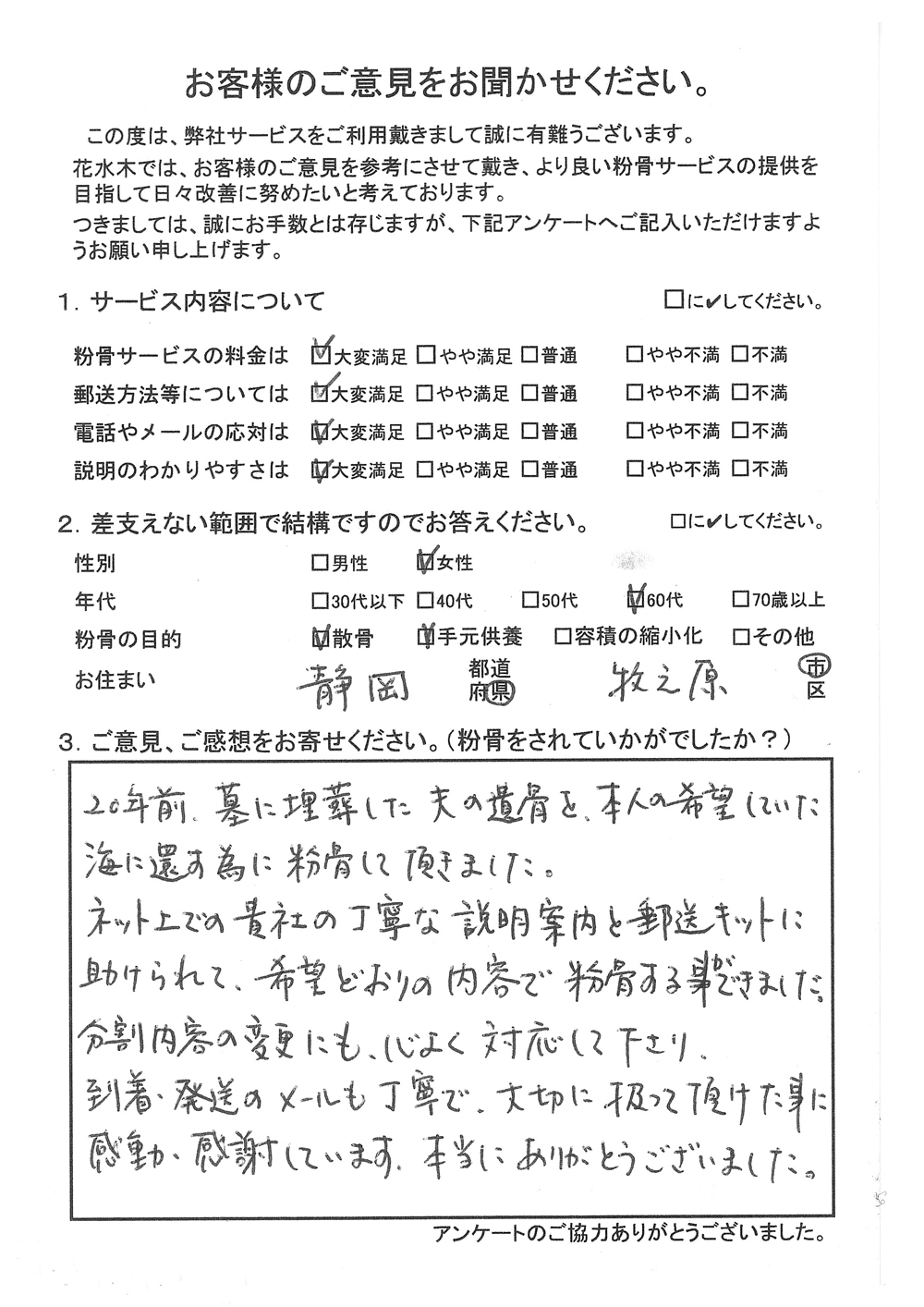 本人の希望していた海に還す為に粉骨し