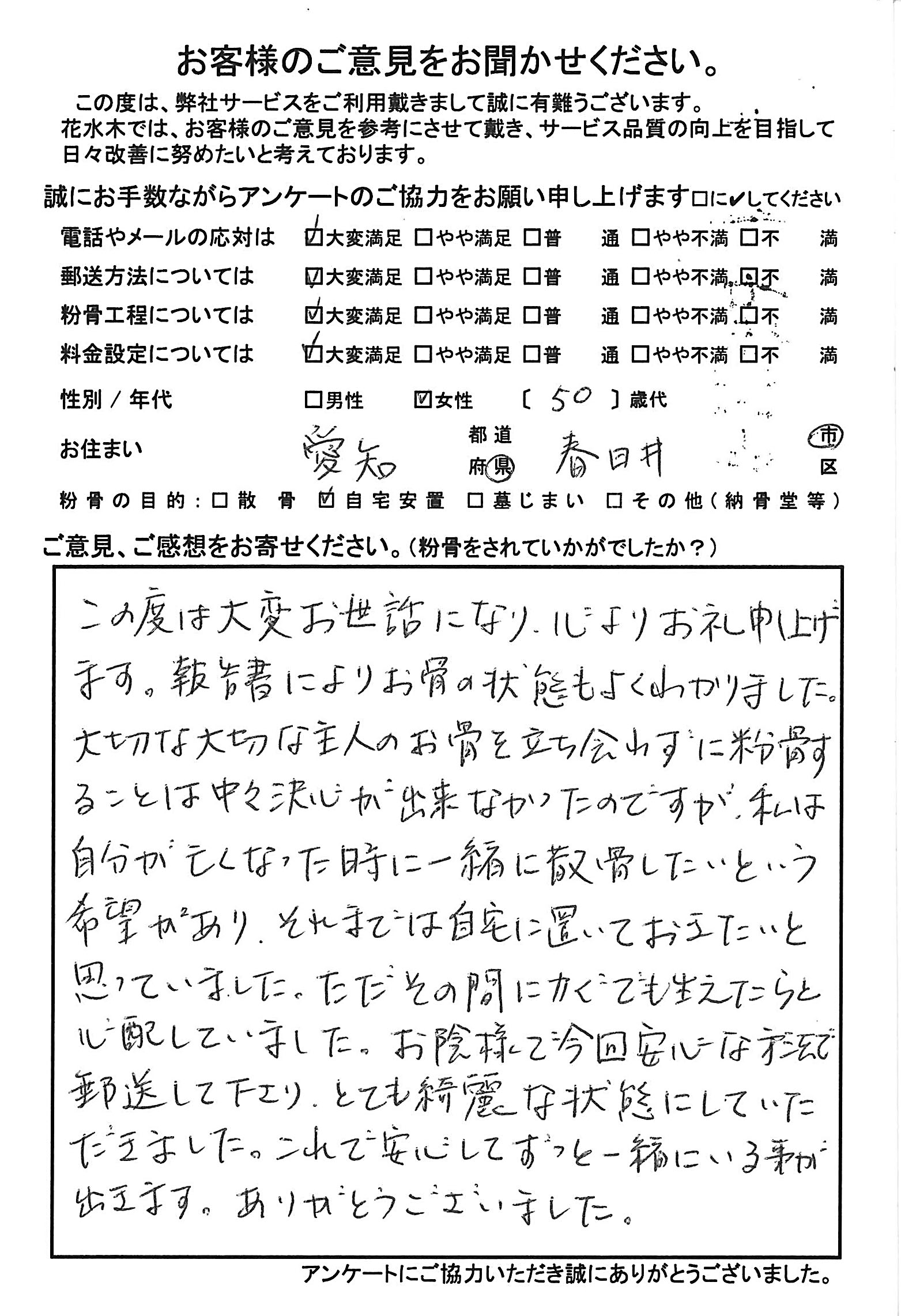 自分が亡くなった時に一緒に散骨したい
