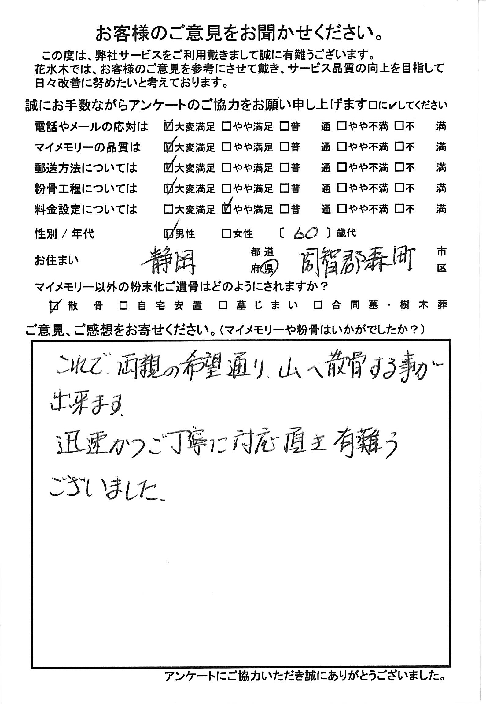 これで両親の希望通り山へ散骨する事が