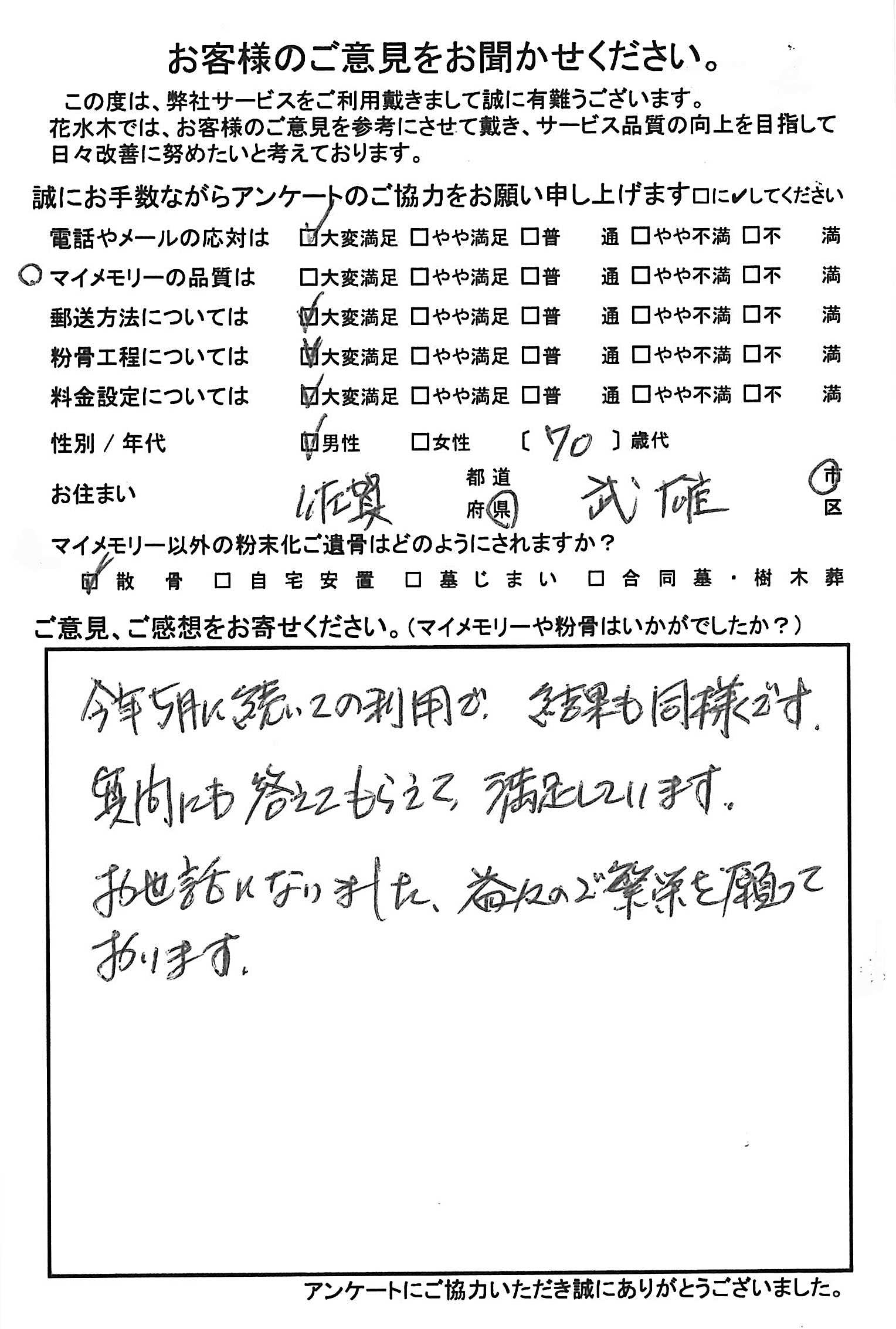 今年５月に続いての利用で結果も同様