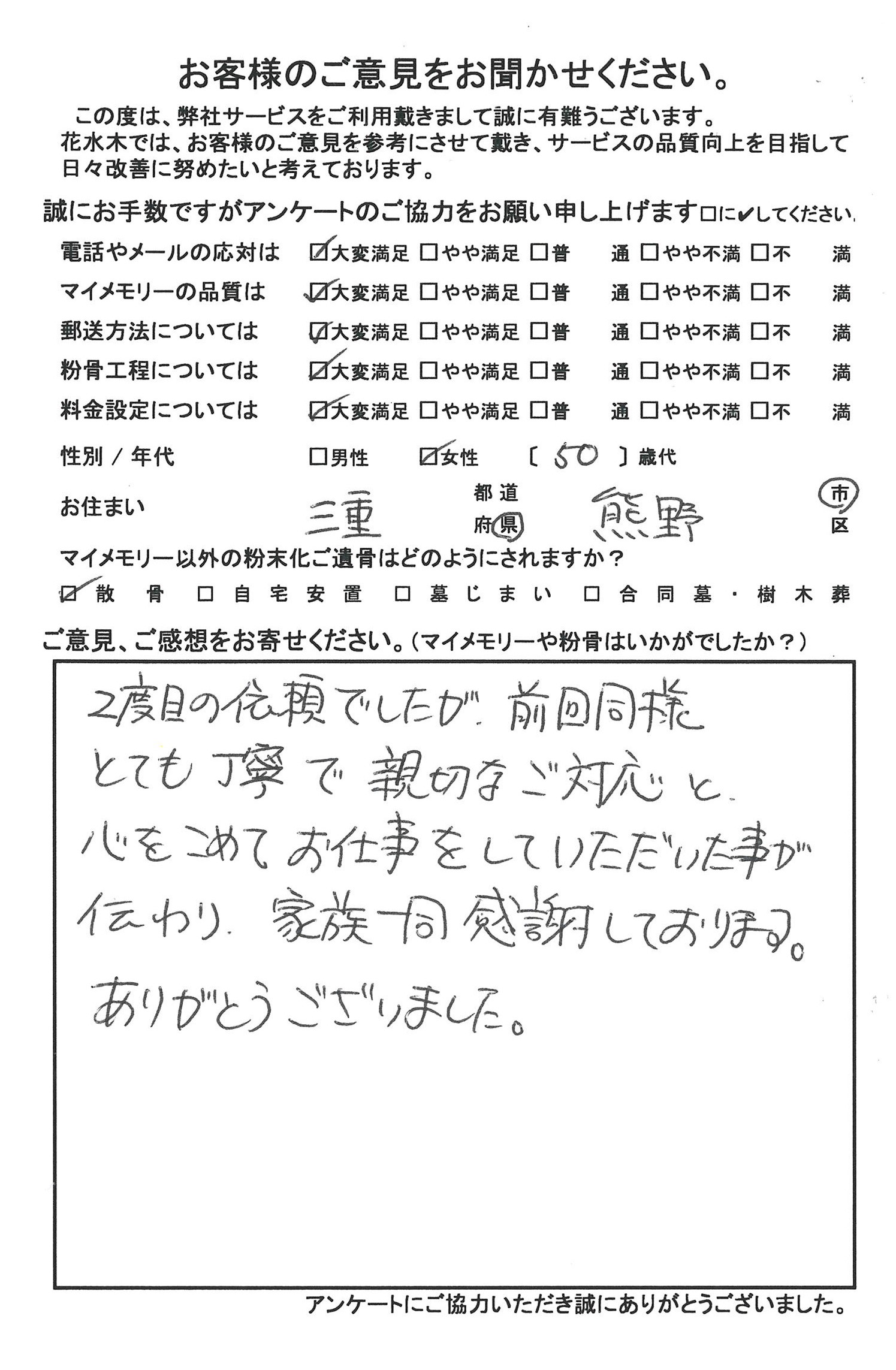 家族一同感謝しております