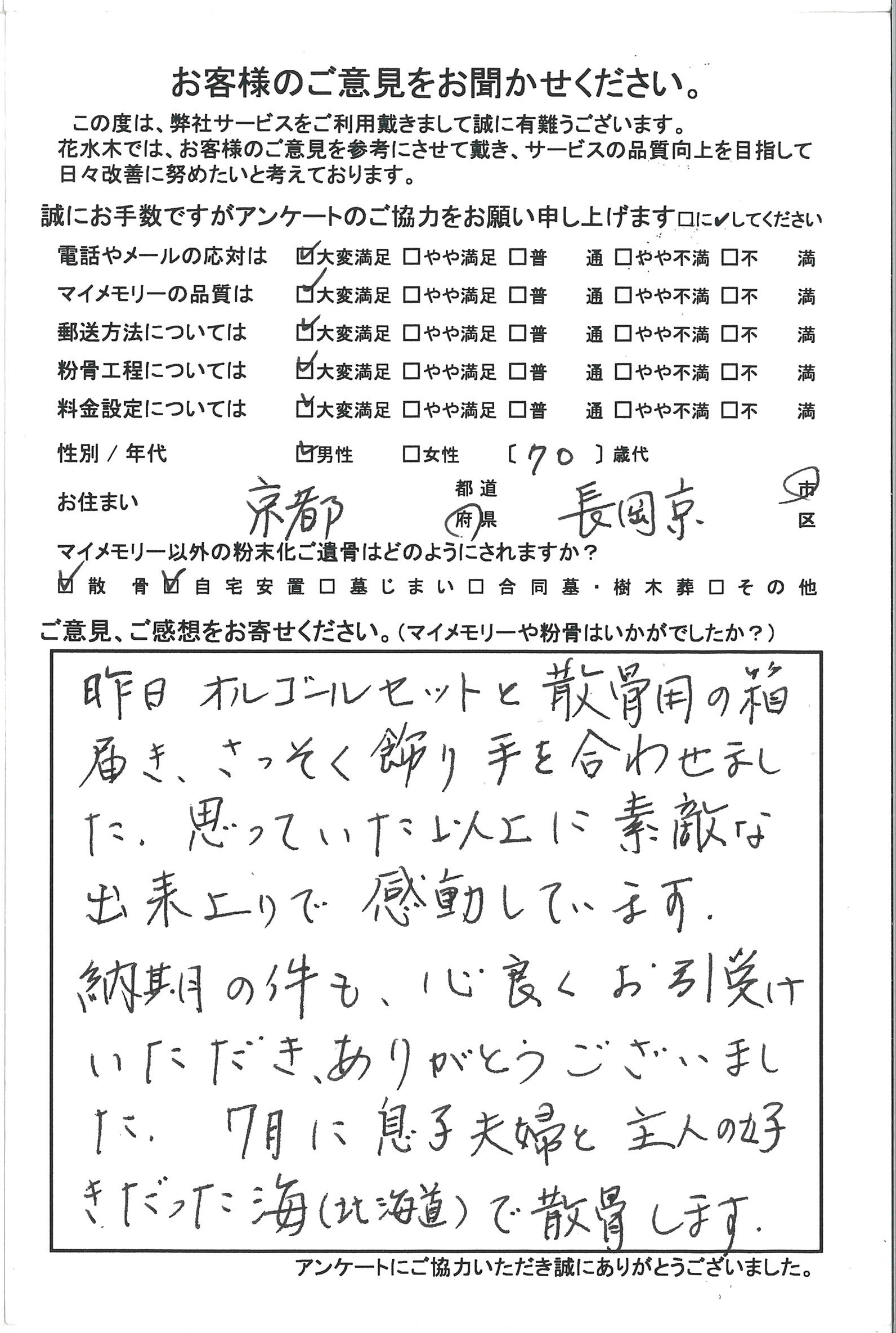 息子夫婦と主人の好きだった海で散骨します