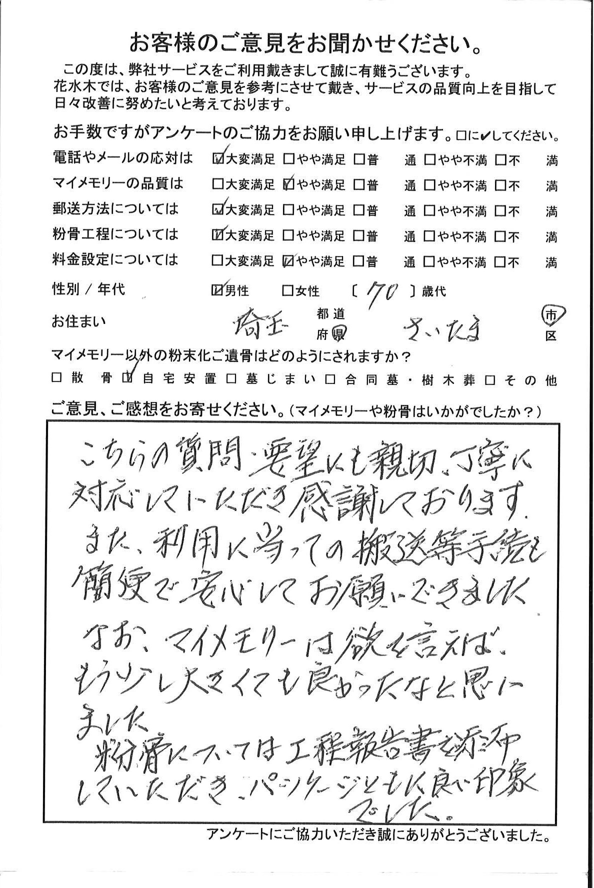こちらの質問・要望にも親切、丁寧に対応していただき感謝しております